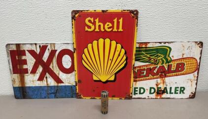 Buffalo Nickel Coin Roll, 40 Coins, $2.00, U.S. Mint, And Three Metal Garage Signs