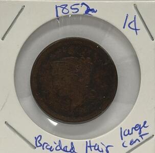 1852 Braided Hair Large Cent, United States Copper Coin