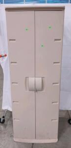 A 2'x 18"x 66&frac12;" Pink Rubbermaid Plastic Storage Cabinet