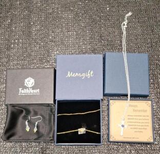 (1) Pair Of FaithHeart 925 Sterling Silver Earrings, Celtic Knot Heart Hypoallergenic Dangle Drop, (1) 2-Piece Bracelet Set & (1) Cross Necklace