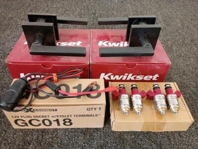 (4) New Fuel Injectors For A Nissan Pickup, 12v Plug Socket w/Eyelet Terminals, (2) Kwikset Black Door Handles w/Hardware and Much Much More