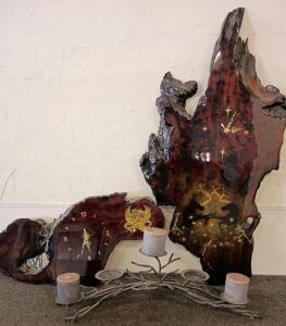 (2) Decorative Wooden Clock's and a Decorative 5 Candle Holder