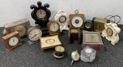 Vintage and New Table Clocks and Barometer