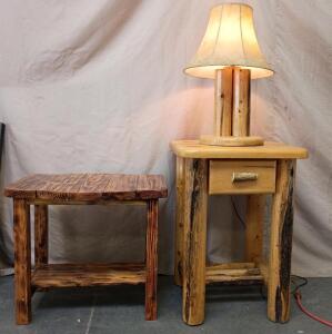(2)Custom Built Wood End Tables, (1) Custom Built Wood Lamp