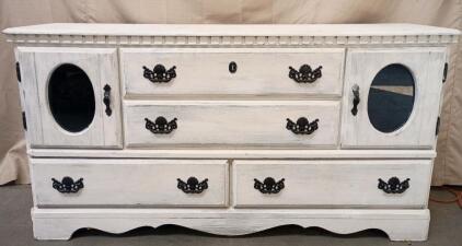 (4) Drawer (2) Door Bedroom Dresser White w/Black Handles 60" X 17" X 31"