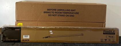 (4) 4 Ft Office / Shop Hanging LED Light Strips & (2) 3&rsquo;x5&rsquo; Office / Shop Carpets / Mats