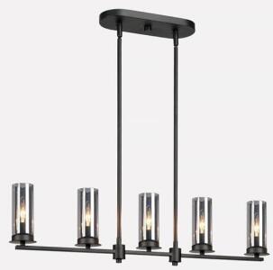 5-Light Matte Black Pendant Lighting Fixture with Clear Glass Shades