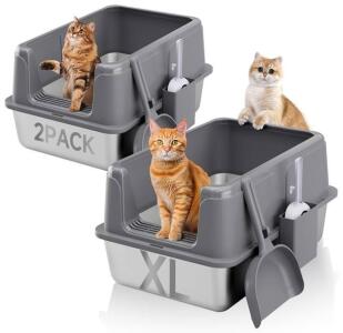 (2) Stainless Steel Litter Boxes (24&rdquo;x16&rdquo;x13&rdquo;)