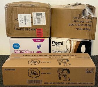 Business Supplies Including 1000Pcs Plastic Spoons, 200Pcs 2-1/2&rdquo;x50&rsquo; Reciept Paper Rolls, 1000Pcs Disposable Gloves, 10Pcs Puffs Tissues & 120Pcs Cooling Towels