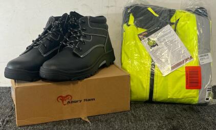 Pioneer Hi-Vis Waterproof Safety Jacket (XXL) & Mens Steel Toe Safety Shoes (13.5)