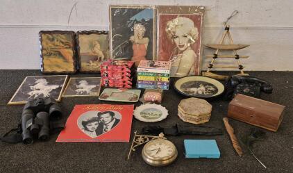 I Love Lucy Bundle! (VHS, Record, Purse, Picture Frame), (2)Marilyn Monroe Posters, Vintage Pictures, Vintage Phone, (2) Jewelry Boxes, Ear Piercing Kit, (2) Binoculars And More!
