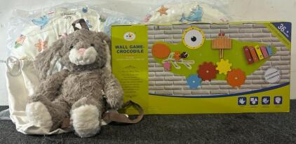 Baby Lounger For Newborns, Wall Fidget Toy Crocodile & Kids Plushie Bunny Backpack