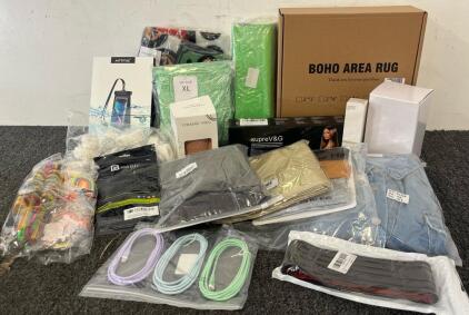 4x6 Boho Area Rug, Hair Crimping Tool, Women&rsquo;s Dress (S), Womens Jean Jacket (XL), Water Bottle Ice Mold & More