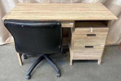 Beige Desk H 2&rsquo; 6.5&rdquo; W 3&rsquo; 11.5&rdquo; L 1&rsquo; 10&rdquo; And Office Chair