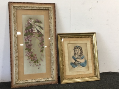 Antique Framed “Little Sarah” And Framed Drawing