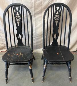 2 Wooden Chairs H 3&rsquo; 5&rdquo; W 1&rsquo; 5.5&rdquo; L 1&rsquo; 7.5&rdquo;