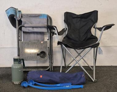 (3) Camping Chairs, Stanley Thermos, (2) Chuck It Dog Toys