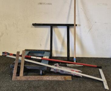 (2) Carpenter Squares, Dry Wall Tool, Floodlight Bulb Changer, Roll Cart And More!