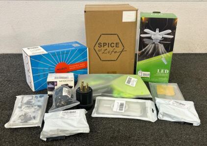 (1) LED Folding Fan Light, (2) Locking Plug Adapters, Meeden Foldable Paint Brush Cleaner, And More