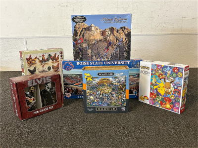 (5) Puzzles and Pair Of Elvis Pub Glasses