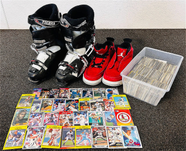 Pair Of Size 12 Jordan Shoes, Pair Of T&eacute;cnica (270-275) Ski Boots and Collection Of Sports Cards
