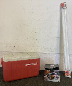 Coleman PolyLite 34 Cooler, Weston Traditional Style Pasta Machine, And (2) 40W, 48&rdquo; Philips Light Bulbs