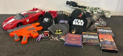 (7) Various Hats, (1) Toy Star Wars Spaceship, (1) Battery Powered Car, And More