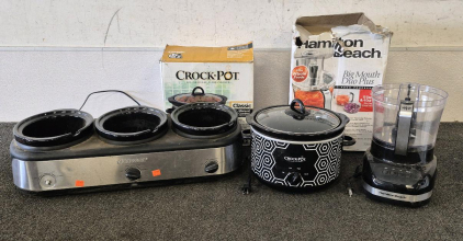 Farberware 3 Crock Pot Server(Works), Crock-Pot (Works), Hamilton Beach Food Processor (Works)