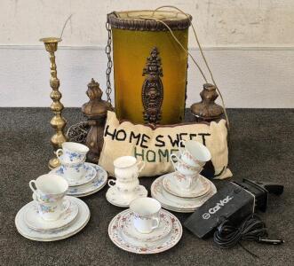 Vintage Light Shade Fixture, Car Vacuum, Vintage Candle Holder, (5) Vintage Beautiful Tea Sets