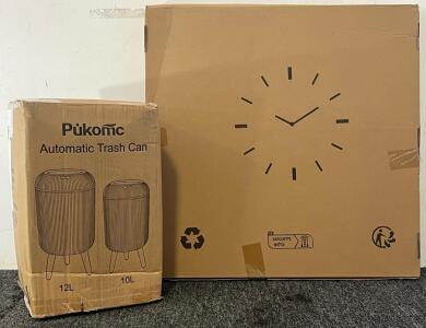 (2) Automatic Trash Cans & 24&rdquo; Rustic Rooster Clock