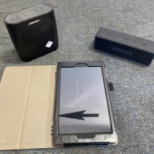 (1) 7” Samsung Tablet (1) Bose Portable Speaker (1) Anker Bluetooth Speaker