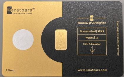 999.9 Fineness Gold 1g Bar- KaratBars International GmbH