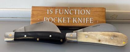 15 Function Pocket Watch, (2) Pakistani Rite Edge Pocket Knife