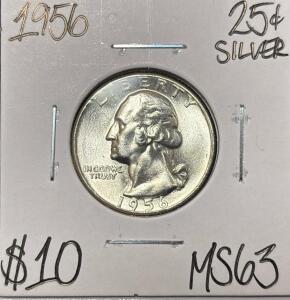 1956 MS63 SILVER MINT STATE WASHINGTON .25c
