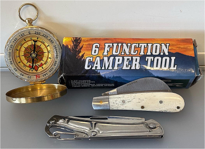 6 Function Camper Tool, Compass, Rite Edge Knife, And Stainless Steel Pocket Knife