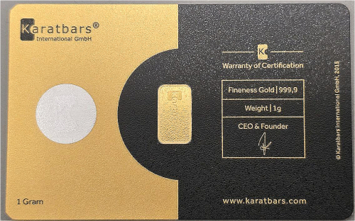 999.9 Fineness Gold 1g Bar- KaratBars International GmbH