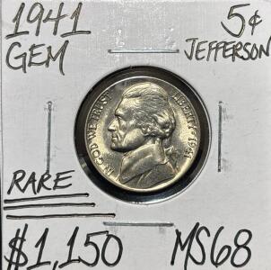 1941 MS68 RARE GEM STATE JEFFERSON NICKEL