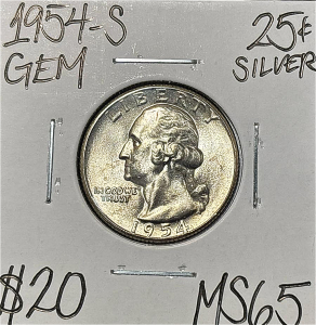 1954-S MS65 GEM SILVER WASHINGTON QUARTER