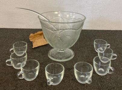 Antique Orleans 18pc Crystal Punch Bowl Set With Hooks