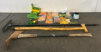 (6) Various Hot Hand Packs, (1) John Deere Mug, (1) Pic Axe, And More