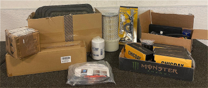 (3) Car Mats, (1) New Checkered Floor Mat Set, 29&rdquo; Bicycle Tube, (2) Pairs Large Rubber Gloves, RV Exterior Shower Box Kit, Hastings FF1018 Fuel Filter And An Air Filter, (2) Gardner Denver Oil Filters, New Plumber&rsquo;s Siphon Pro 2, 12&rdquo; Combination Square, 