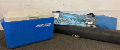 Camp Out Set With Cabelas Roll Top Table, Coleman Cooler, Walmart 10&rsquo;x10&rsquo; Slant Leg Canopy