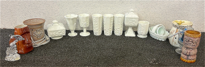 (1)Vintage Milk Glass Set, (2) Wax Warmers, (1) Glass Dolphin, And More