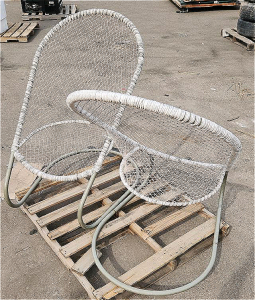 Modern Outdoor Lounge Chair, Metal Frame, Woven Net Design