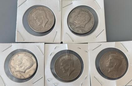 (5) 1972 John F Kennedy Half-Dollar Coins