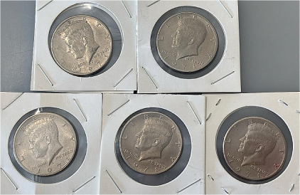 (5) 1971 John F Kennedy Half-Dollar Coins