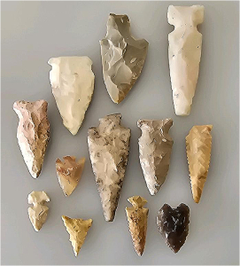 (12) Assorted Size And Stone-Type Arrowheads