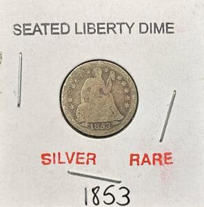 1853 Silver RARE Seated Liberty Dime