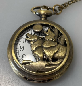 Quartz Pocket Watch Wolf 3D Pattern Bronze-Toned