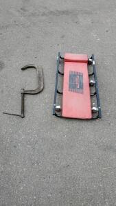 Mechanics Creeper And C-Clamp.